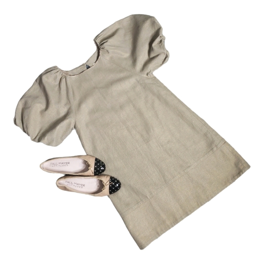 Kensie Linen Blnd Mini Dress Statement Puffy Sleeves Keyhole Shift Mimalist 6